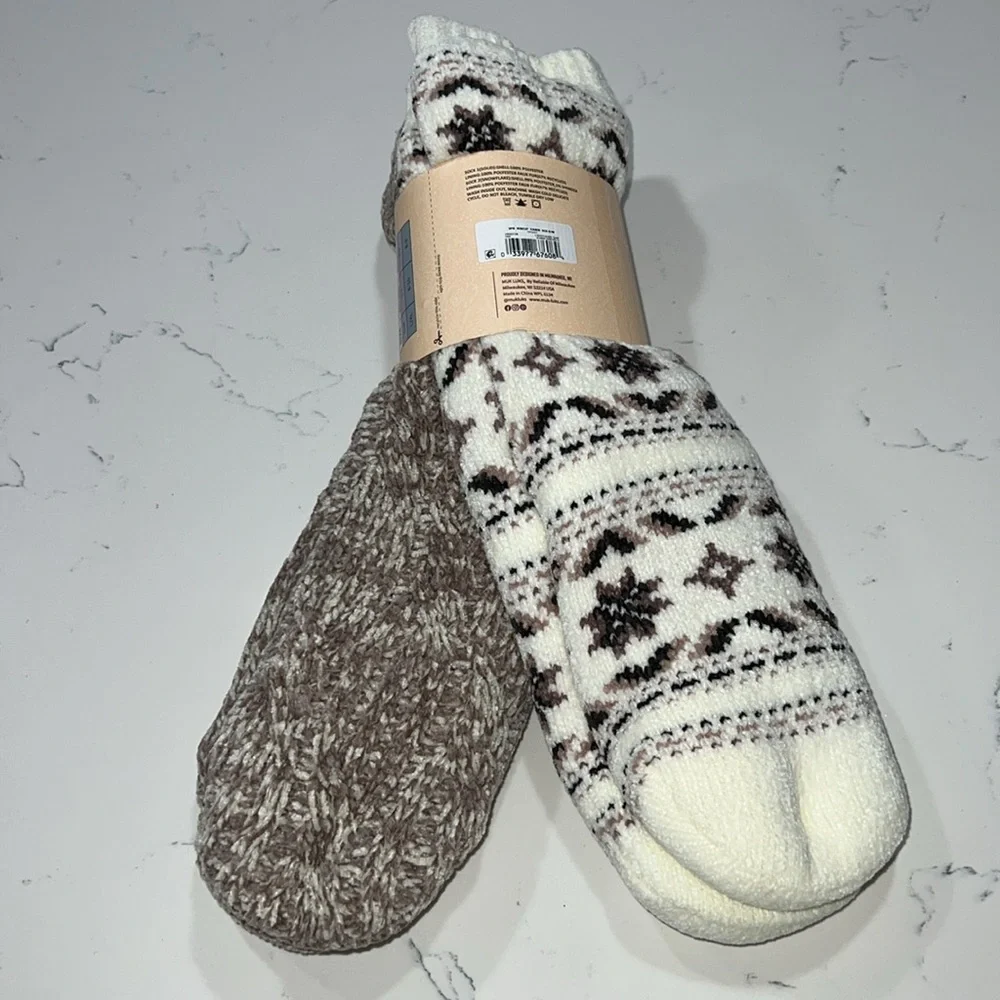 Muk Luks Cabin Socks Snow Ivory and Taupe 2 Pack